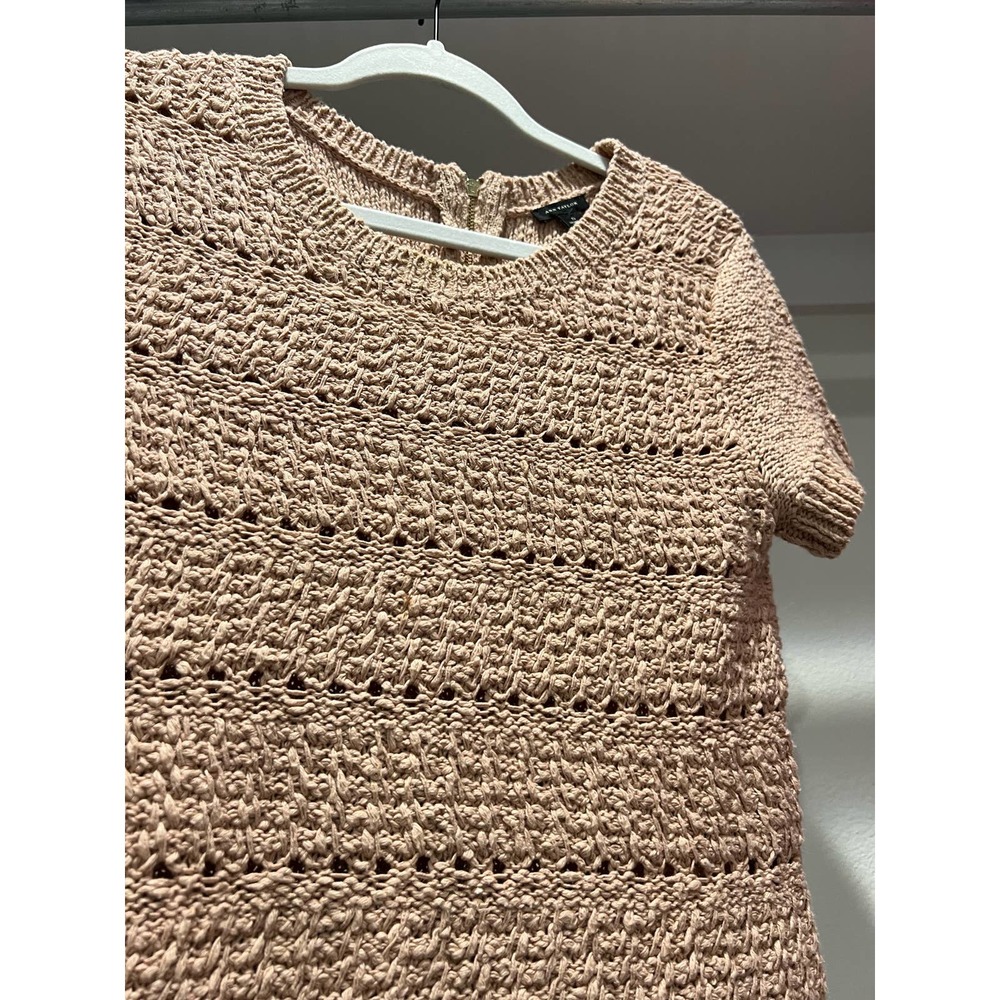 Ann Taylor Knit Sweater Blush Pink Short Sleeve zip back‎